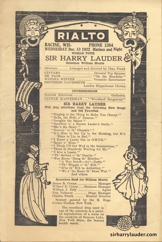 Rialto Racine Wisconsin Programme Single Sheet Dec 13 1922