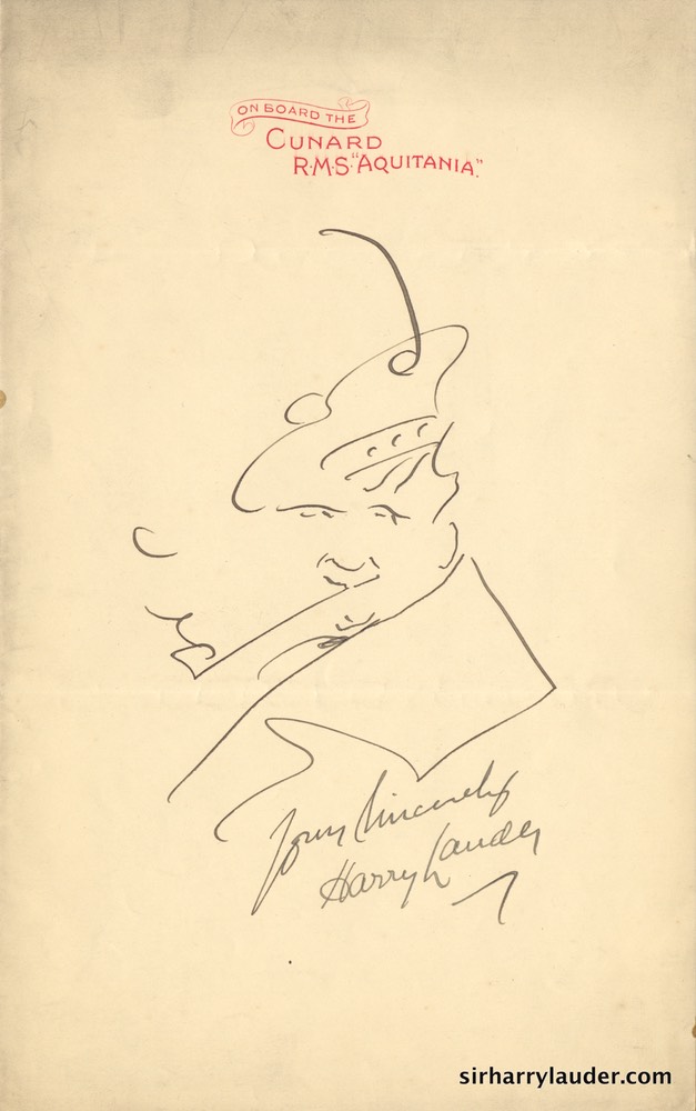 Self Drawn Caricature Ink On RMS Aquitania Letterhead Undated 