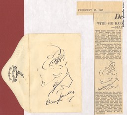Self Drawn Small Caricature Ink On Clifton Hotel Liverpool Envelope Dated 1932 Glued Wit Newspaper Obituary 1950