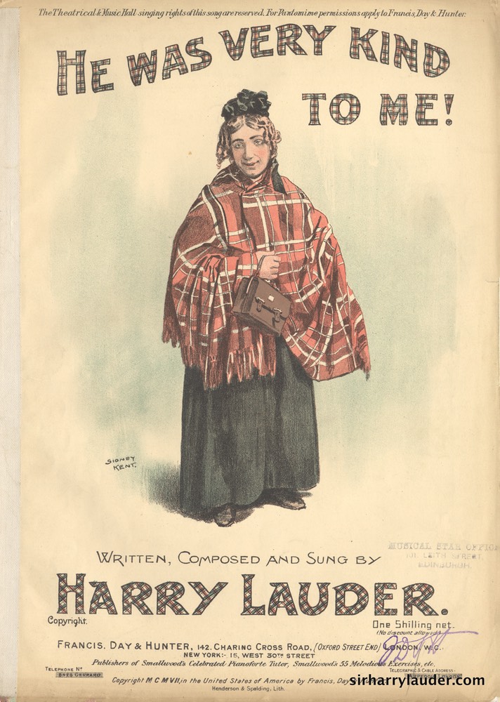 Sheet Music He Was Very Kind To Me Francis Day & Hunter London 1907