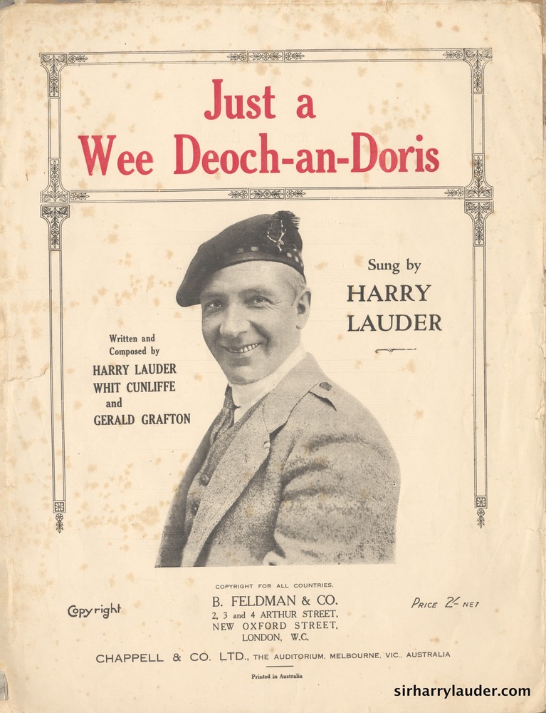 Sheet Music Just A Wee Deoch An Doris B Feldman & Co London 1911