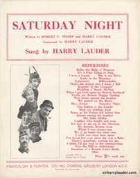 Sheet Music Saturday Night Francis Day & Hunter London 1922