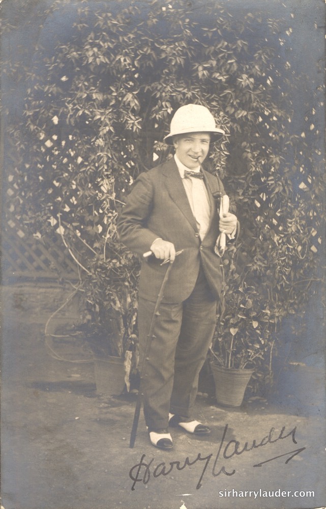 Signed Harry Lauder Photo in Pith Helmut No Date