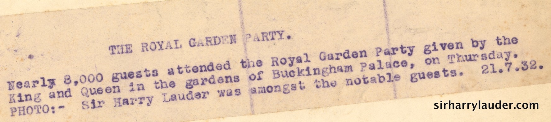 Sir Harry at Buckingham Palace 1932 Reverse