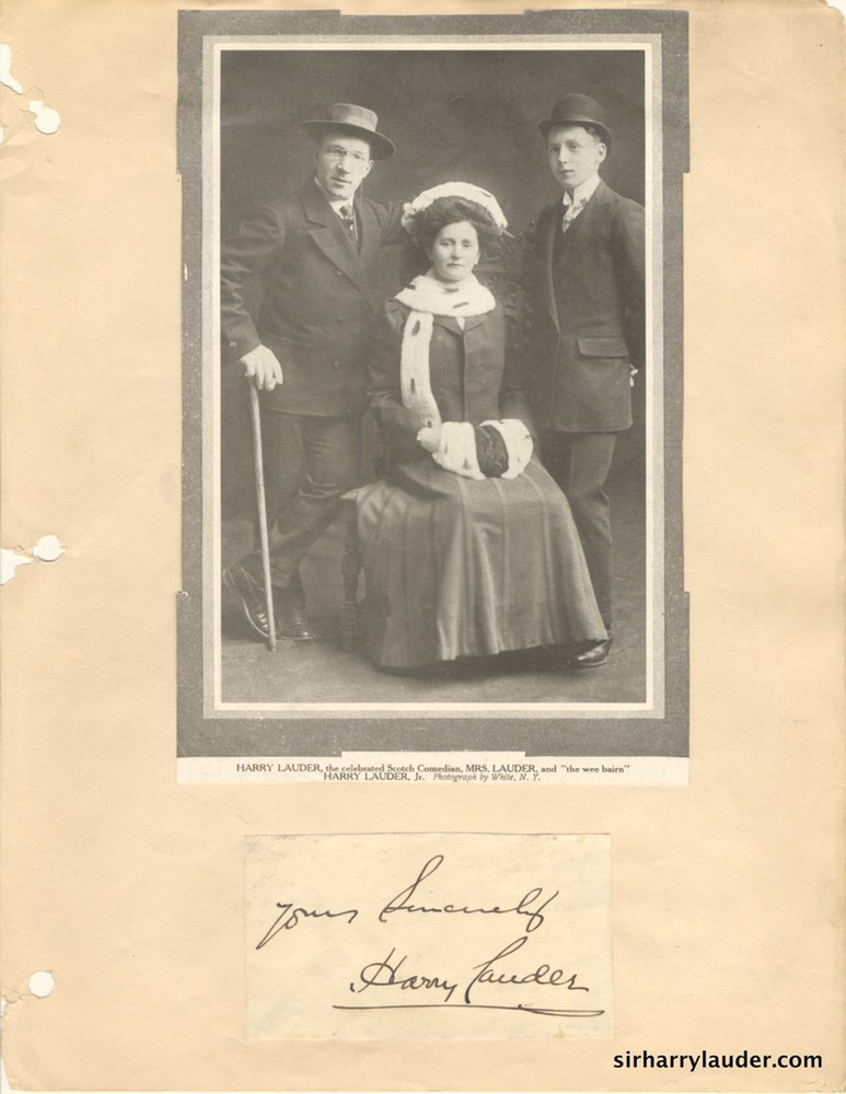 Sir Harry Lady Lauder & John Lauder Scrapbook Page With Autograph Undated