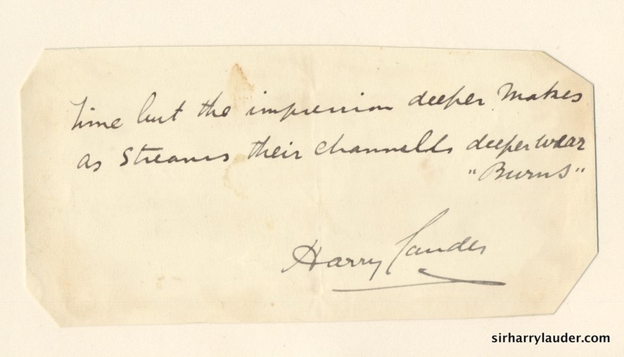 Small Paper Glued To Card Inscribed With Quote Fron Burns & Signed Undated