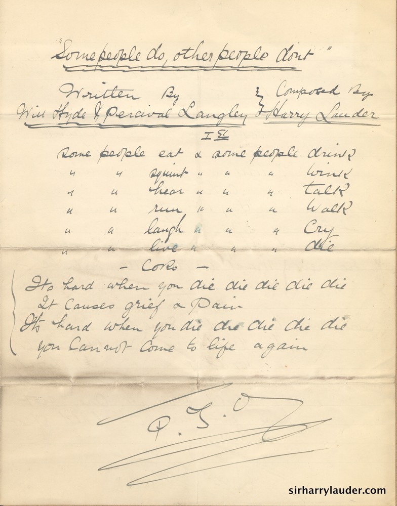Song Lyrics Some People Do Other People Dont Handwritten By ??? Undated -1