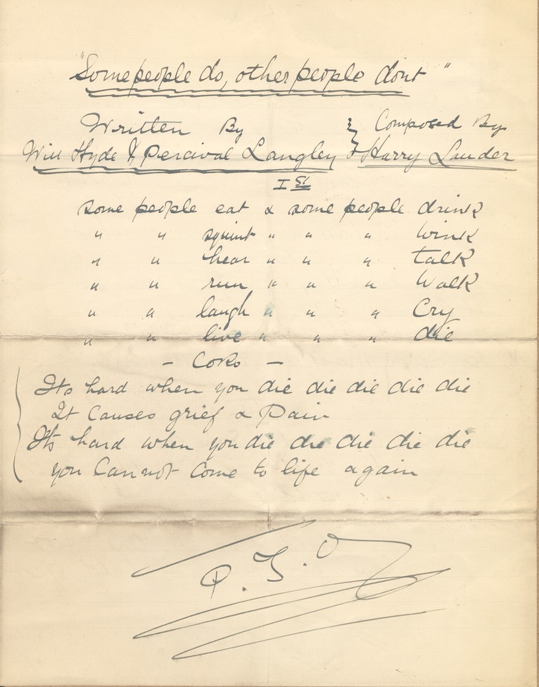 Song Lyrics Some People Do Other People Dont Handwritten By ??? Undated -1