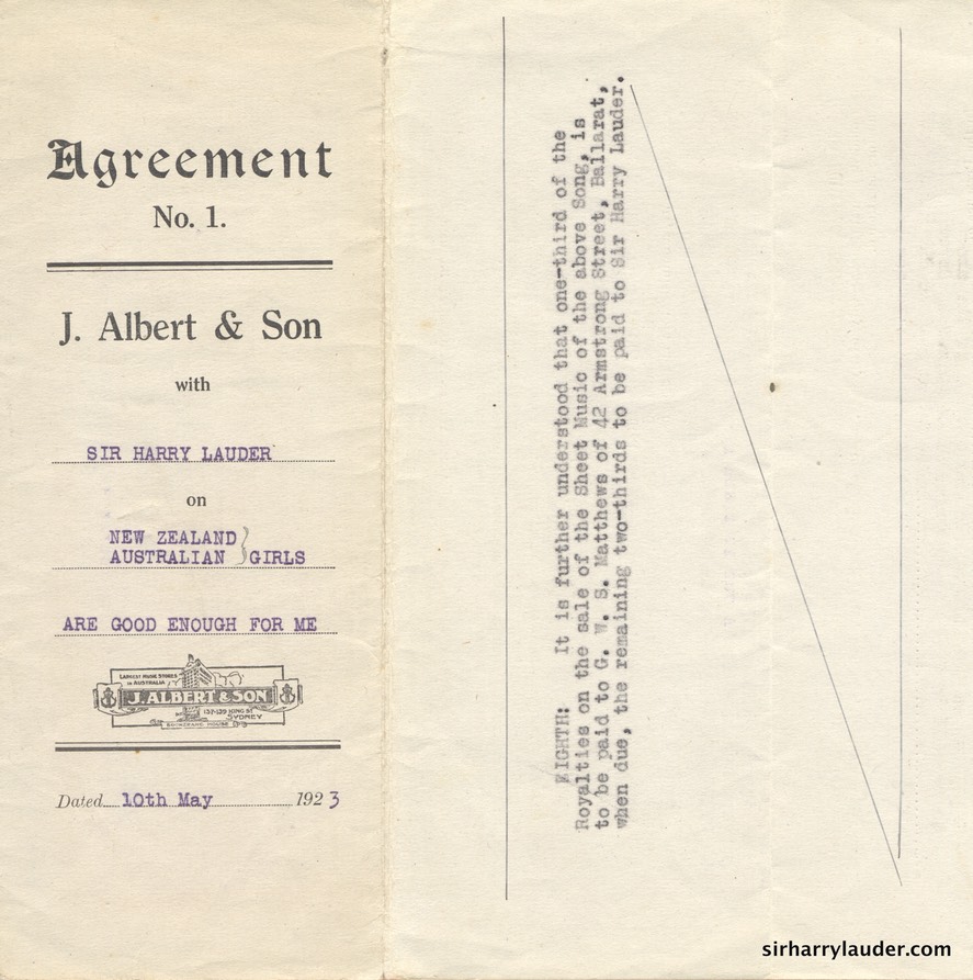 Song Publishing Agreement Signed & Initialed By Sir Harry 10 May 1923 -1