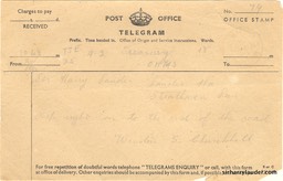 Telegram Message in Pencil Birthday Greetings From Winston Churchill 4 Aug 1944 