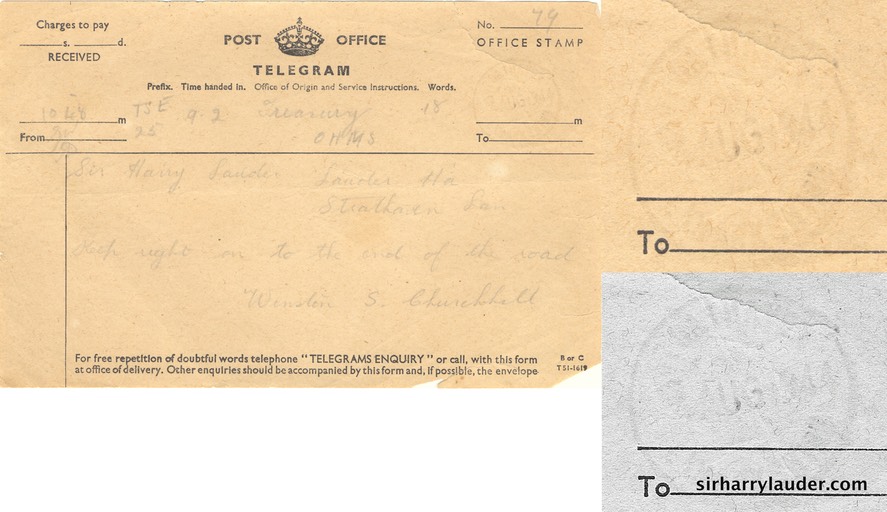 Telegram Message in Pencil Birthday Greetings From Winston Churchill 4 Aug 1944 With Closeup