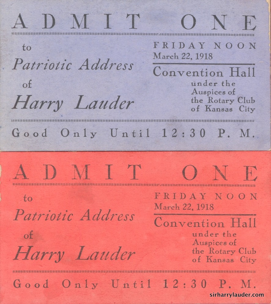 Tickets To Patriotic Address By Sir Harry In Kansas City Mar 22 1918
