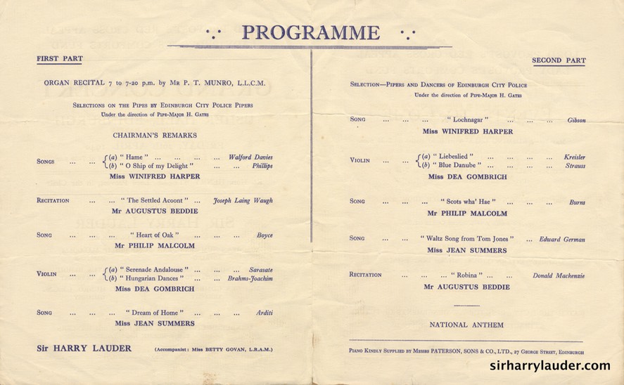 Usher Hall Edinburgh Lord Provost's Red Cross Appeal Programme Bi Fold Apr 26 1940 Center