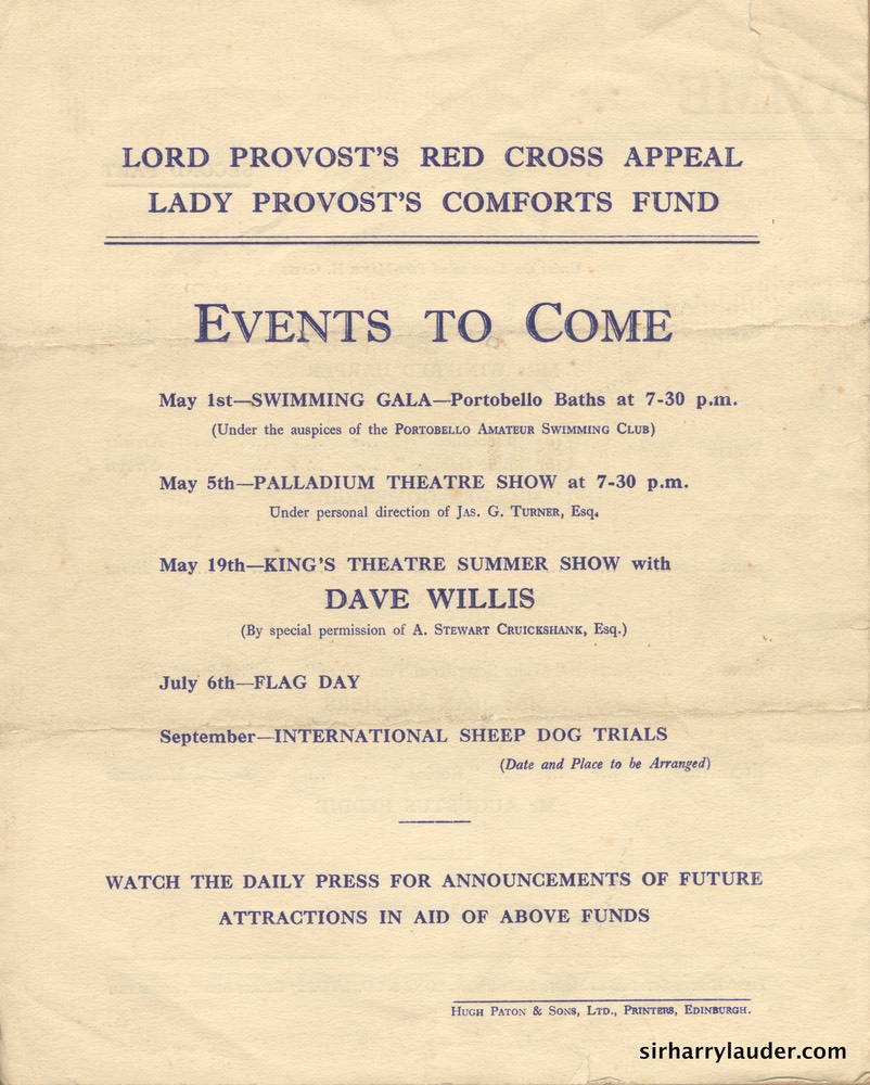 Usher Hall Edinburgh Lord Provost's Red Cross Appeal Programme Bi Fold Apr 26 1940 Back