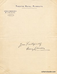 Yours Faithfully Autograph On Theatre Royal Plymouth Stationary Undated