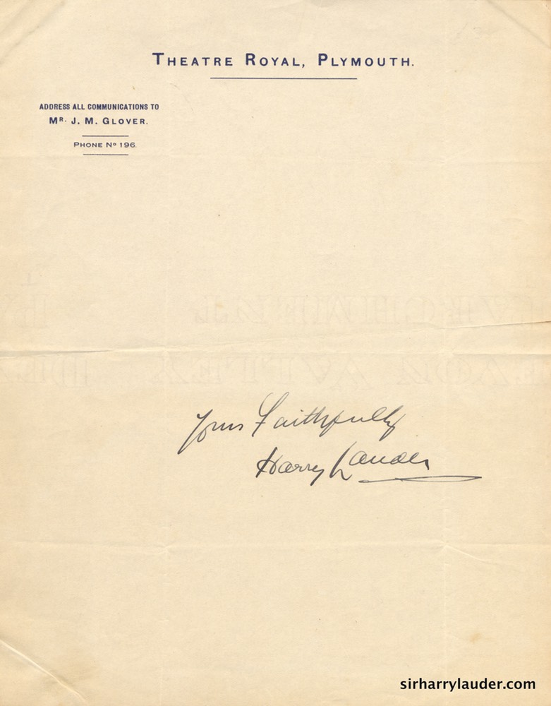 Yours Faithfully Autograph On Theatre Royal Plymouth Stationary Undated